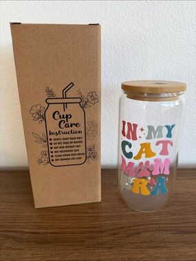 Colorful "In My Cat Mom Era" Glass Jar with Bamboo Lid